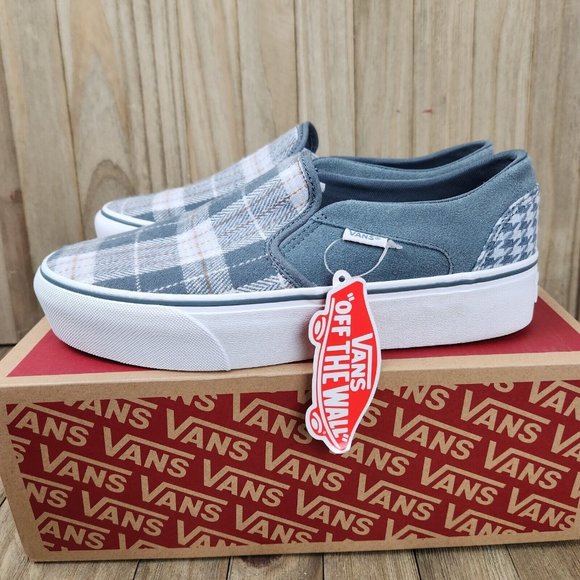 Womens Vans Asher Platform Plaid Grey Athletic Sneakers Shoes - Picture 2 of 7
